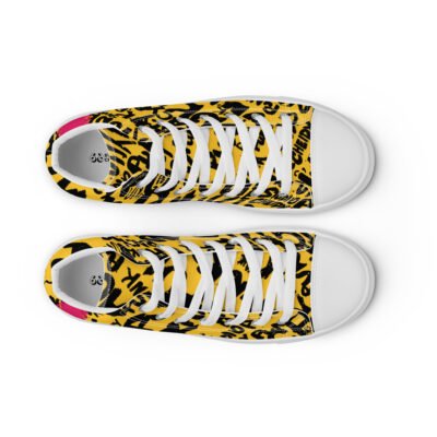 high top sneakers for men | yellow punk script street art canvas shoes