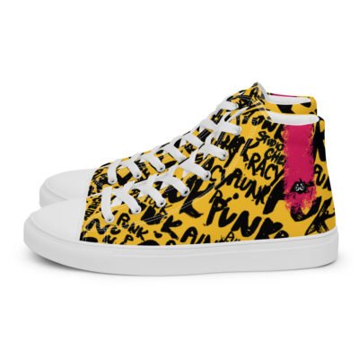 high top sneakers for men | yellow punk script street art canvas shoes