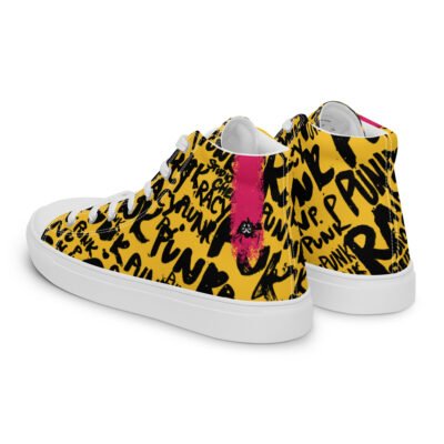 high top sneakers for men | yellow punk script street art canvas shoes