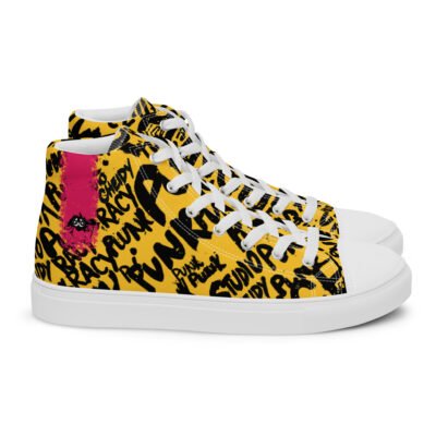 high top sneakers for men | yellow punk script street art canvas shoes