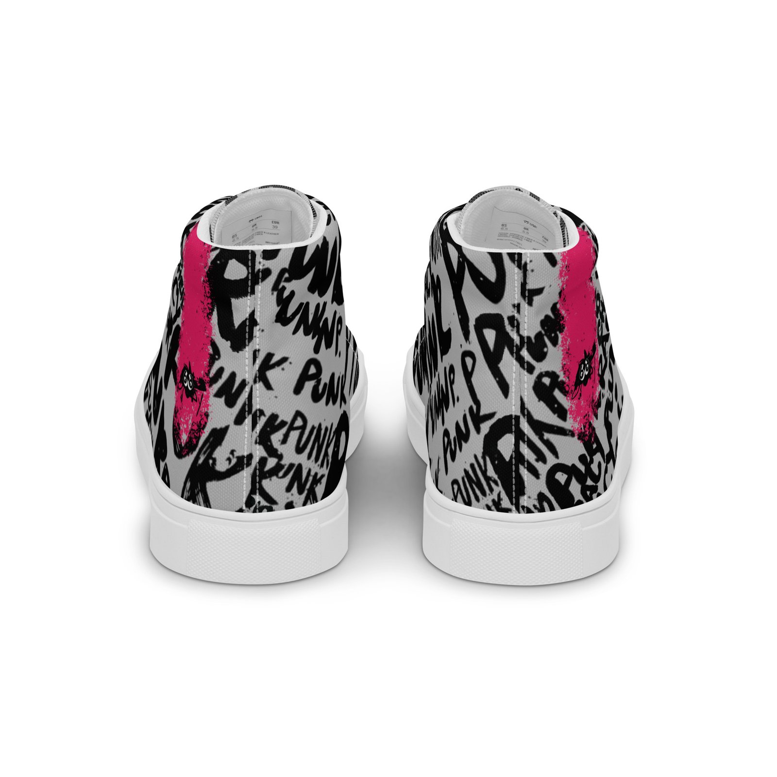 silver high top sneakers for women | punk script street art canvas shoes