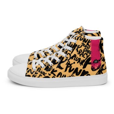 yellow high top sneakers for women | punk script street art canvas shoes