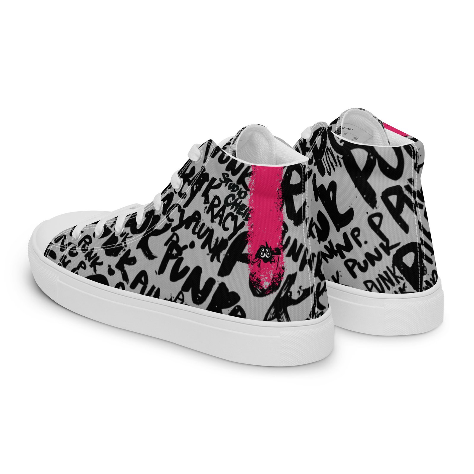 silver high top sneakers for women | punk script street art canvas shoes