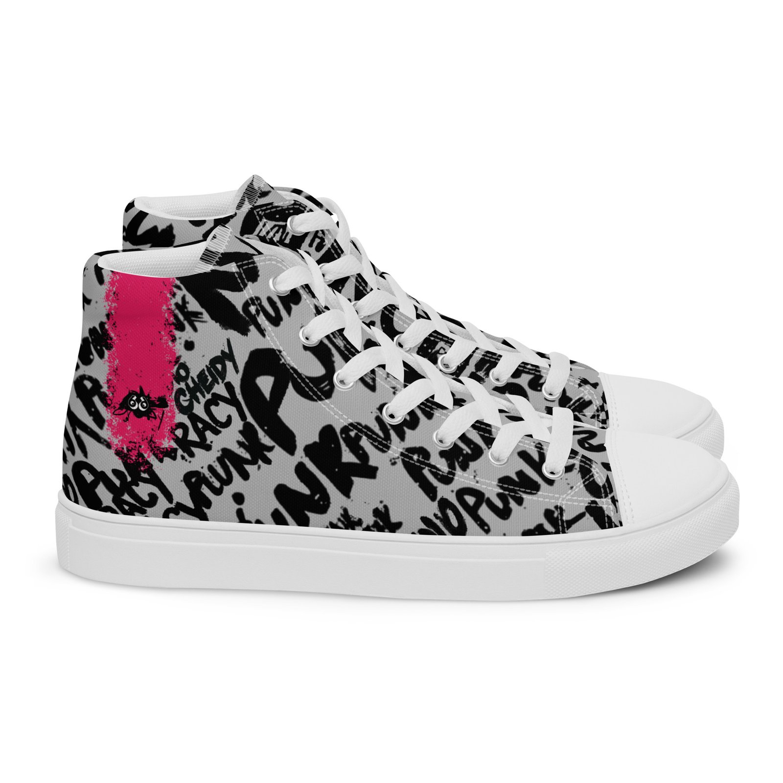 silver high top sneakers for women | punk script street art canvas shoes