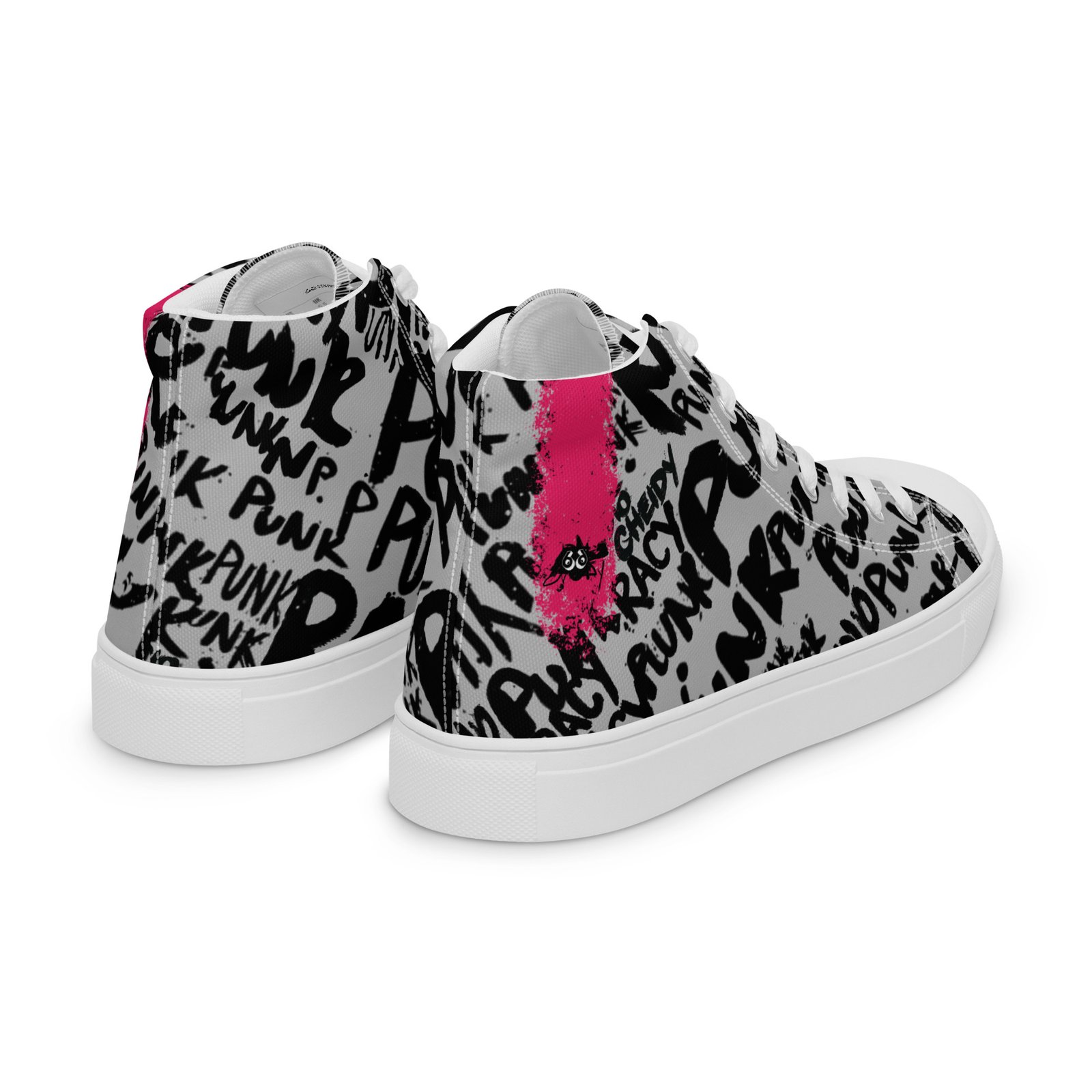 silver high top sneakers for women | punk script street art canvas shoes