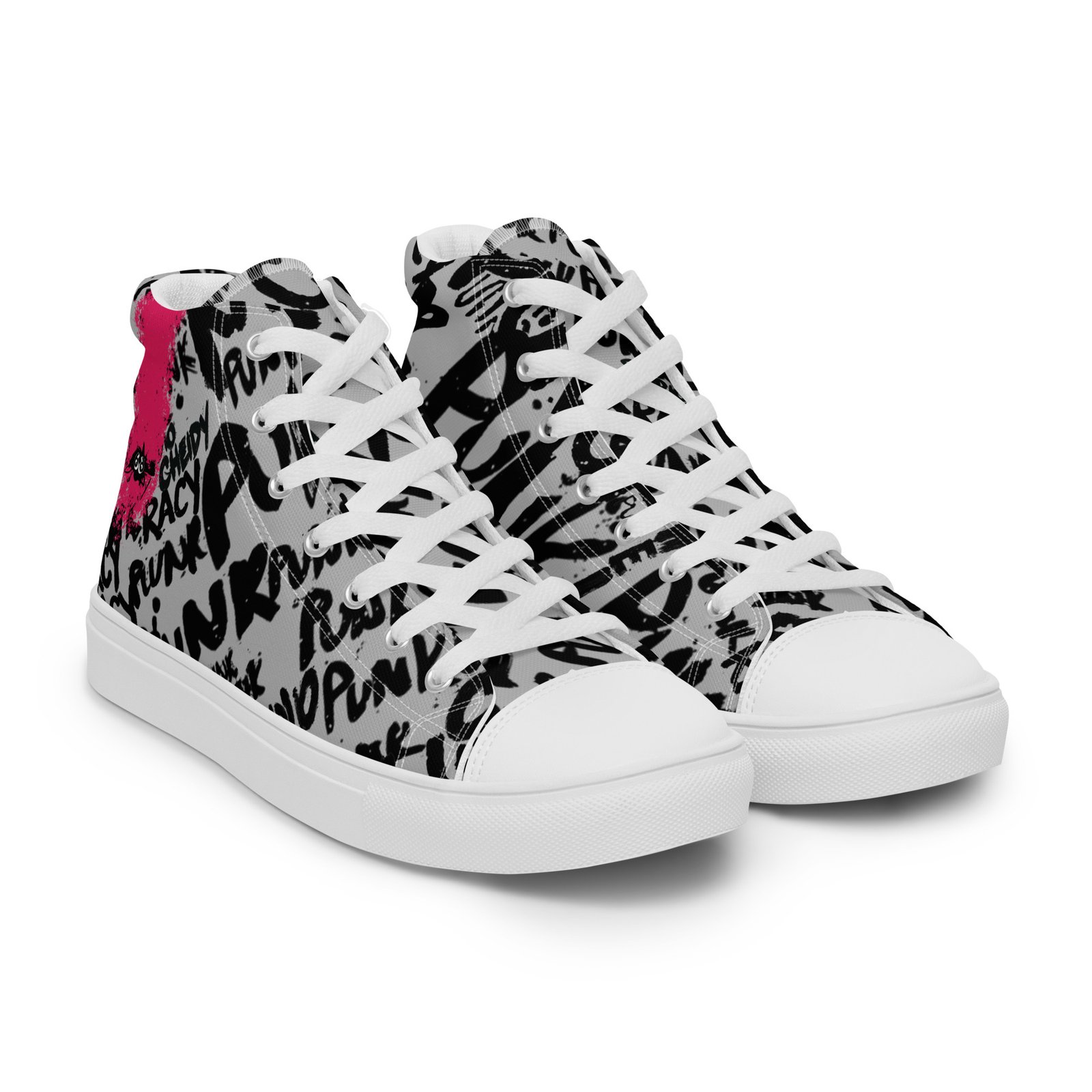 silver high top sneakers for women | punk script street art canvas shoes