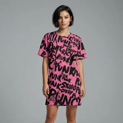 women's t shirt dress | pink write punk