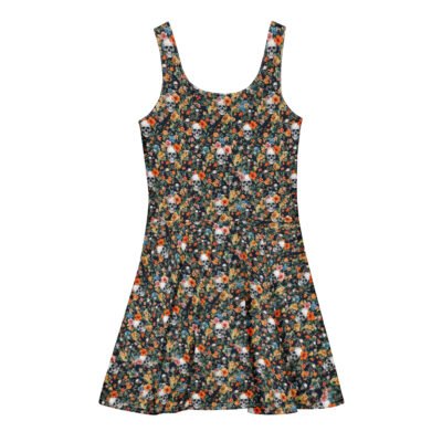 short dress noir skull flowers