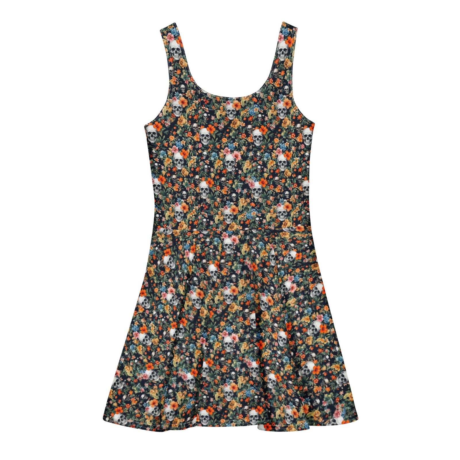 short dress noir skull flowers