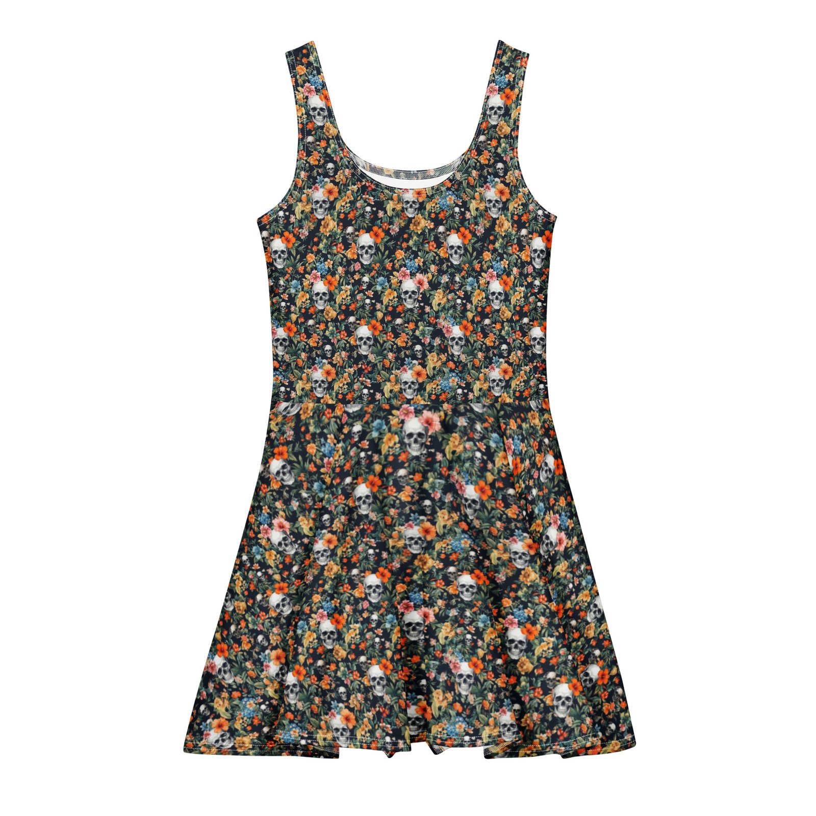 short dress noir skull flowers