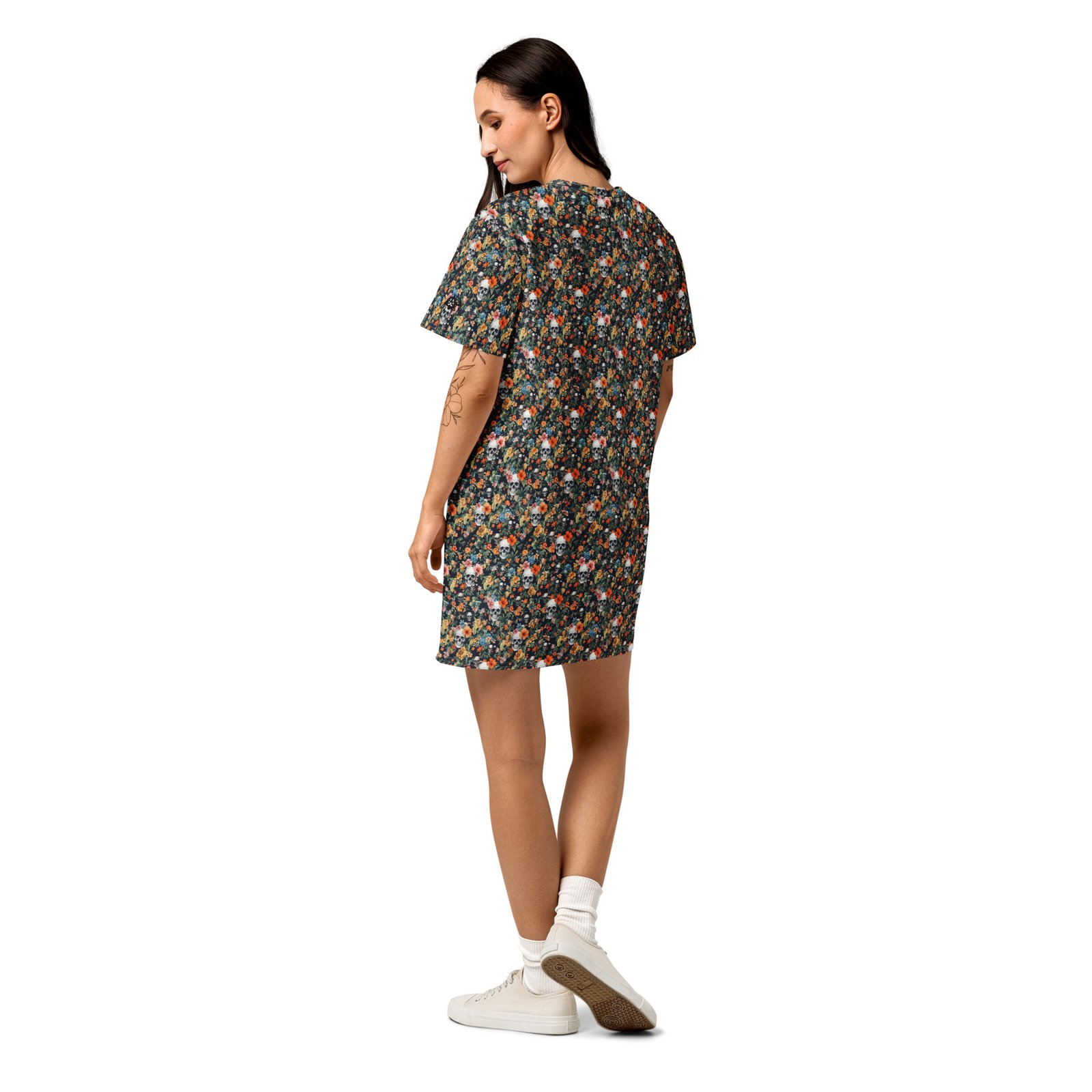 t shirt dress noir skul flowers