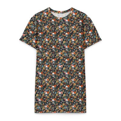 t shirt dress noir skul flowers