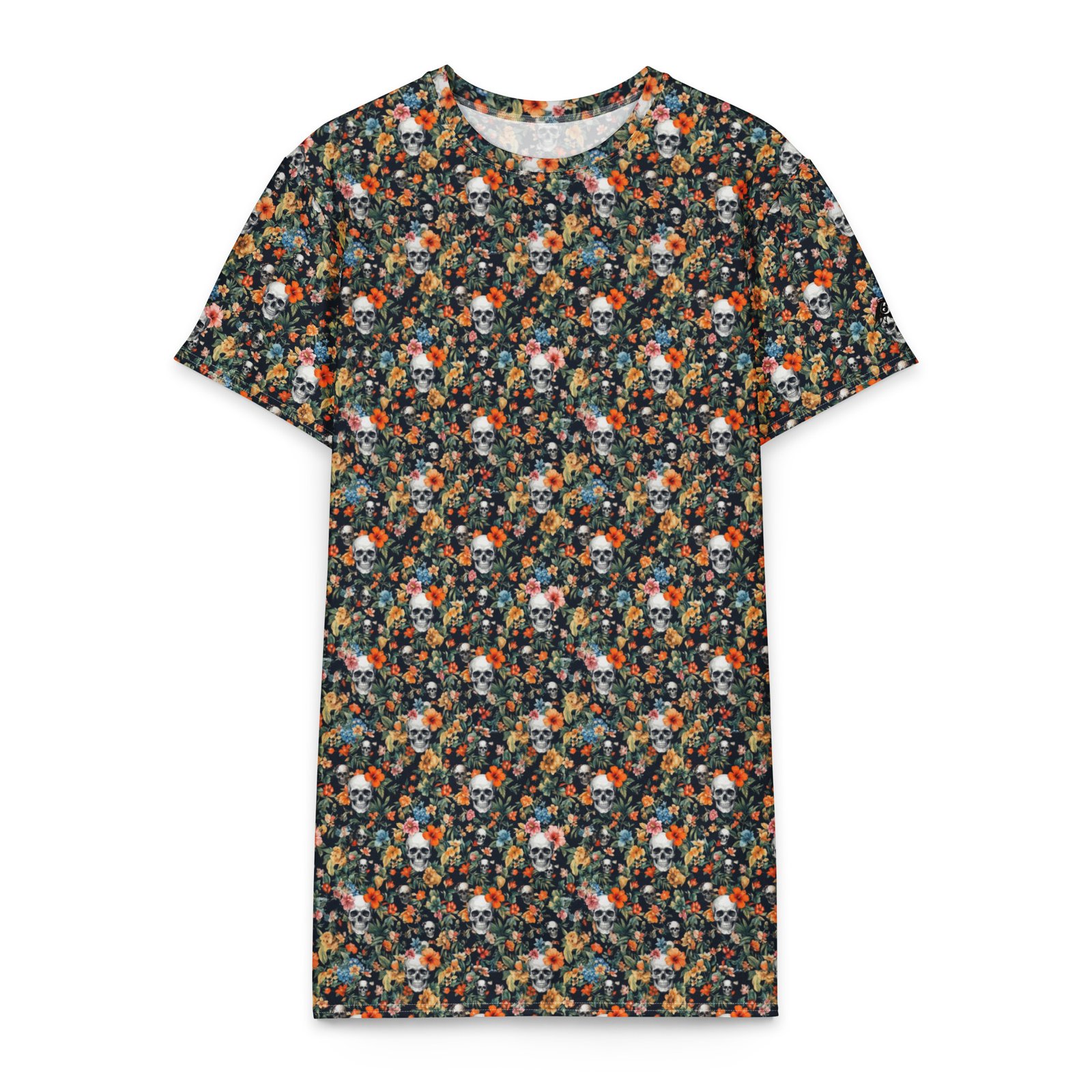 t shirt dress noir skul flowers
