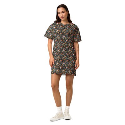 t shirt dress noir skul flowers