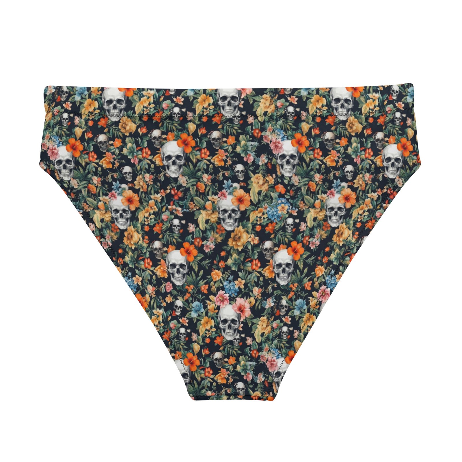 high waisted bikini bottom noir skull flowers