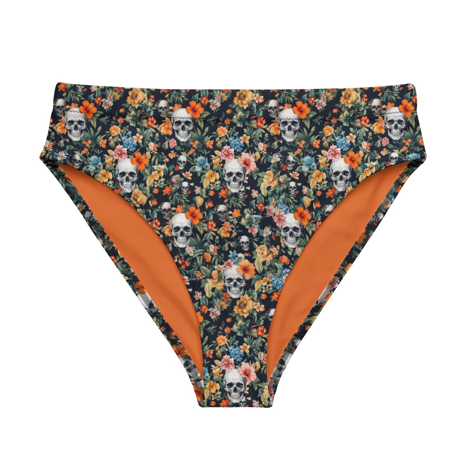 high waisted bikini bottom noir skull flowers