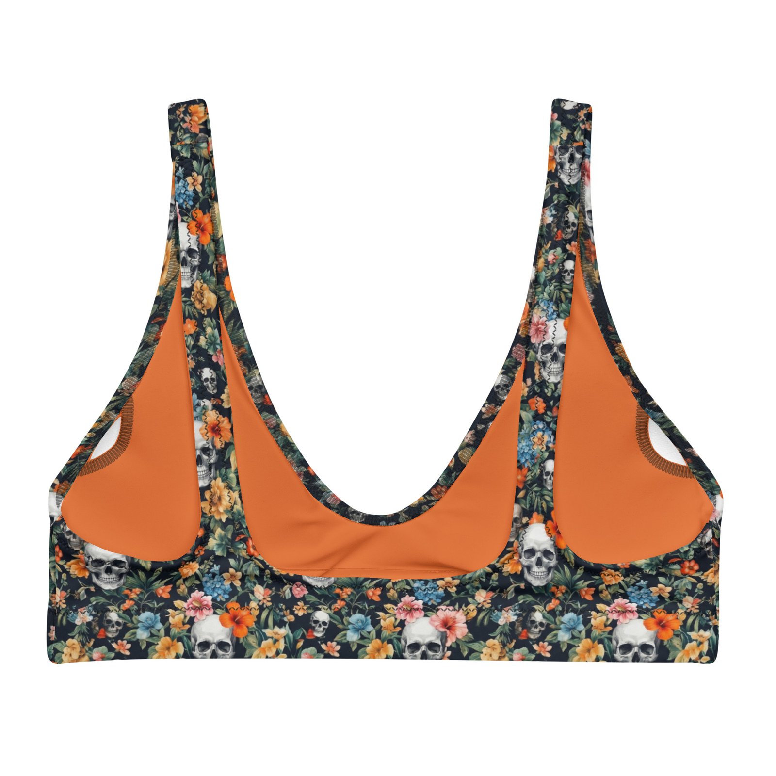 padded bikini top noir skull flowers