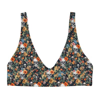 padded bikini top noir skull flowers