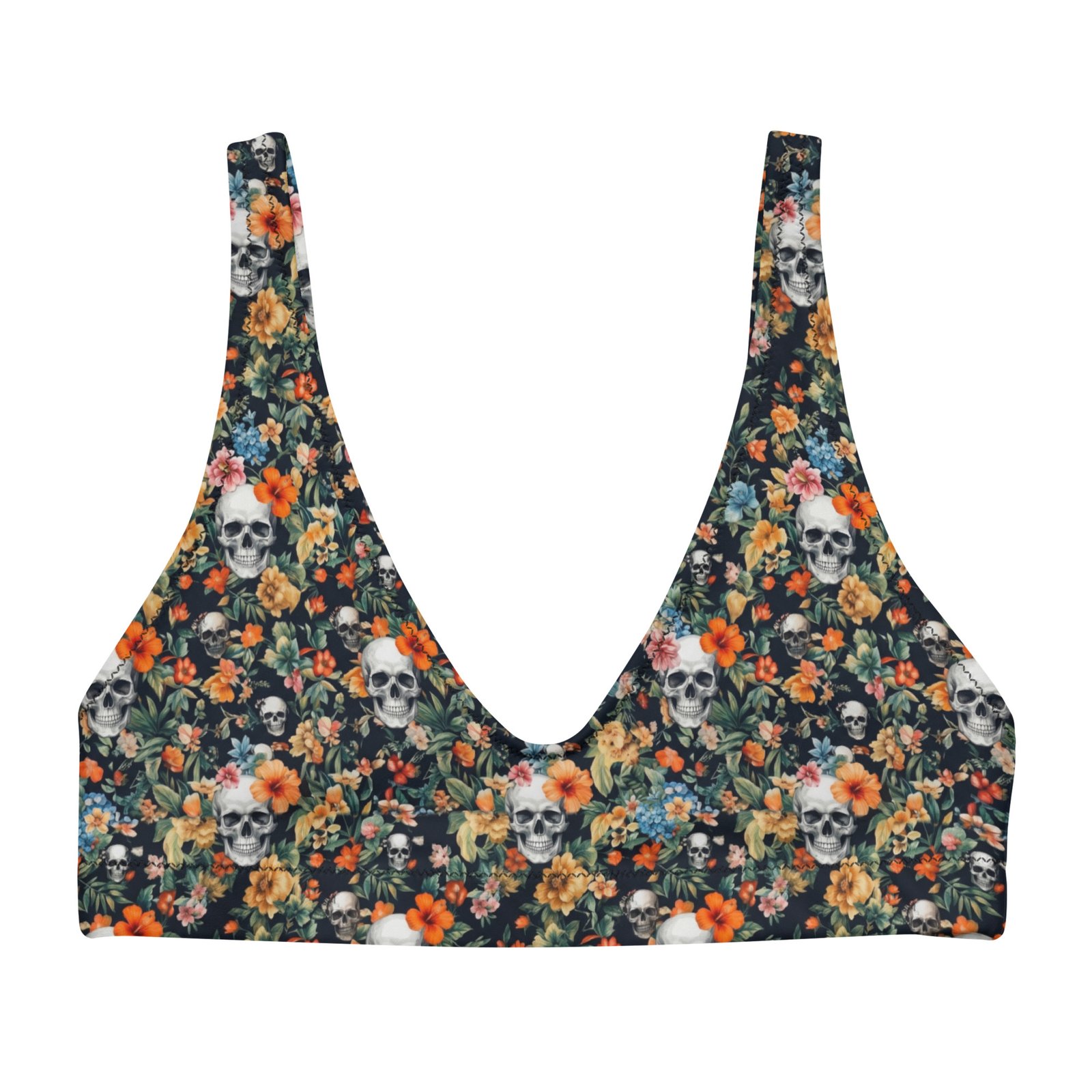 padded bikini top noir skull flowers