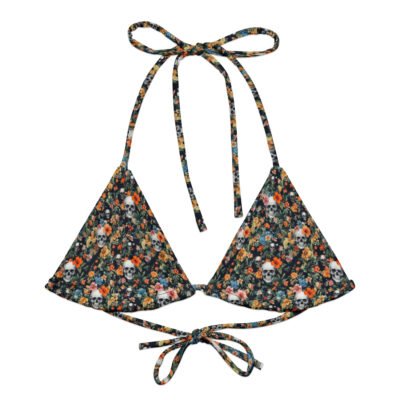 bikini top noir skull flowers