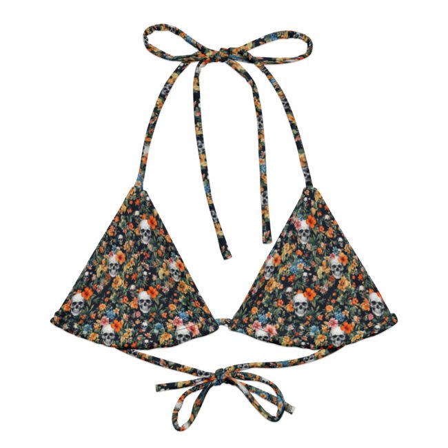 Bikini Top Noir Skull-Flowers