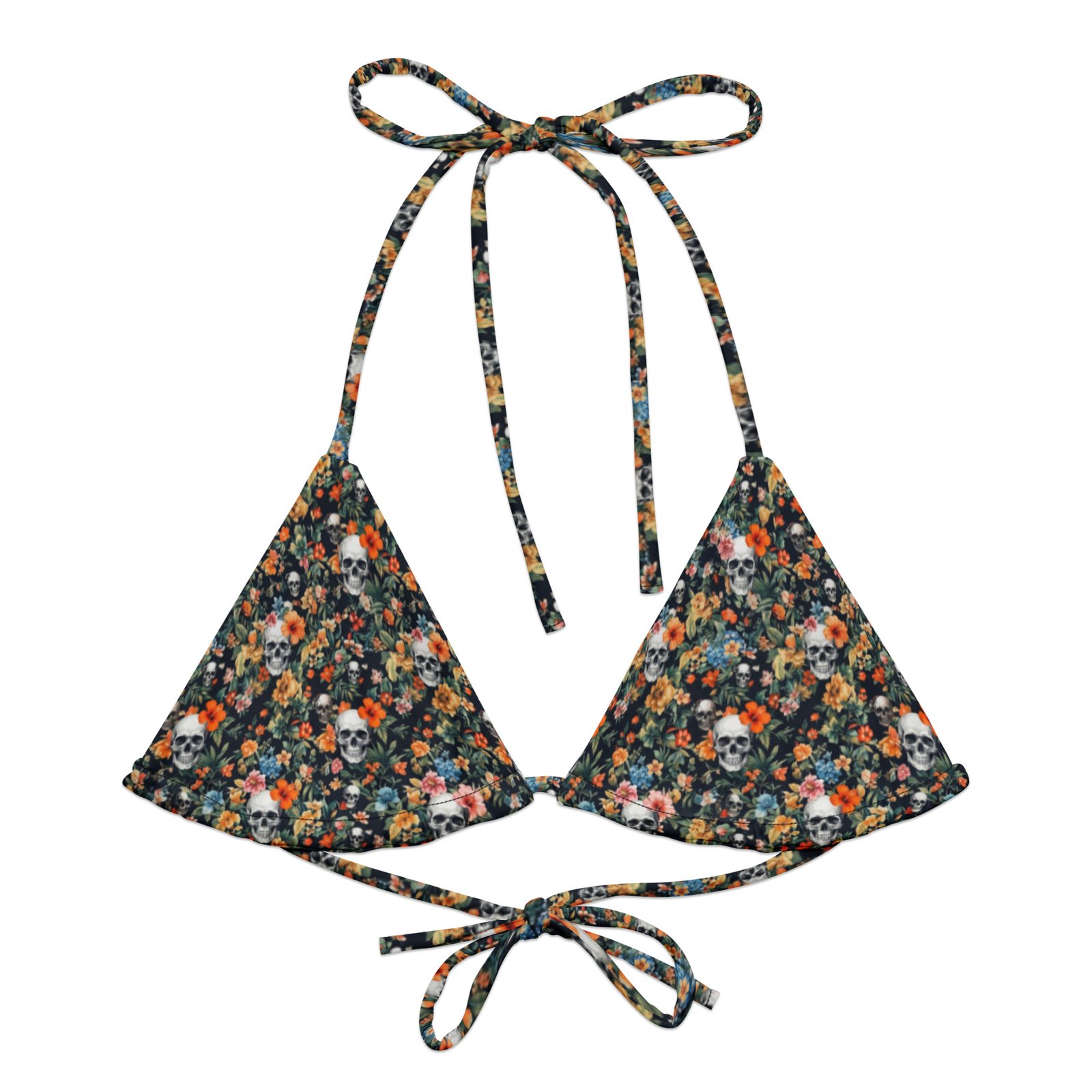 bikini top noir skull flowers
