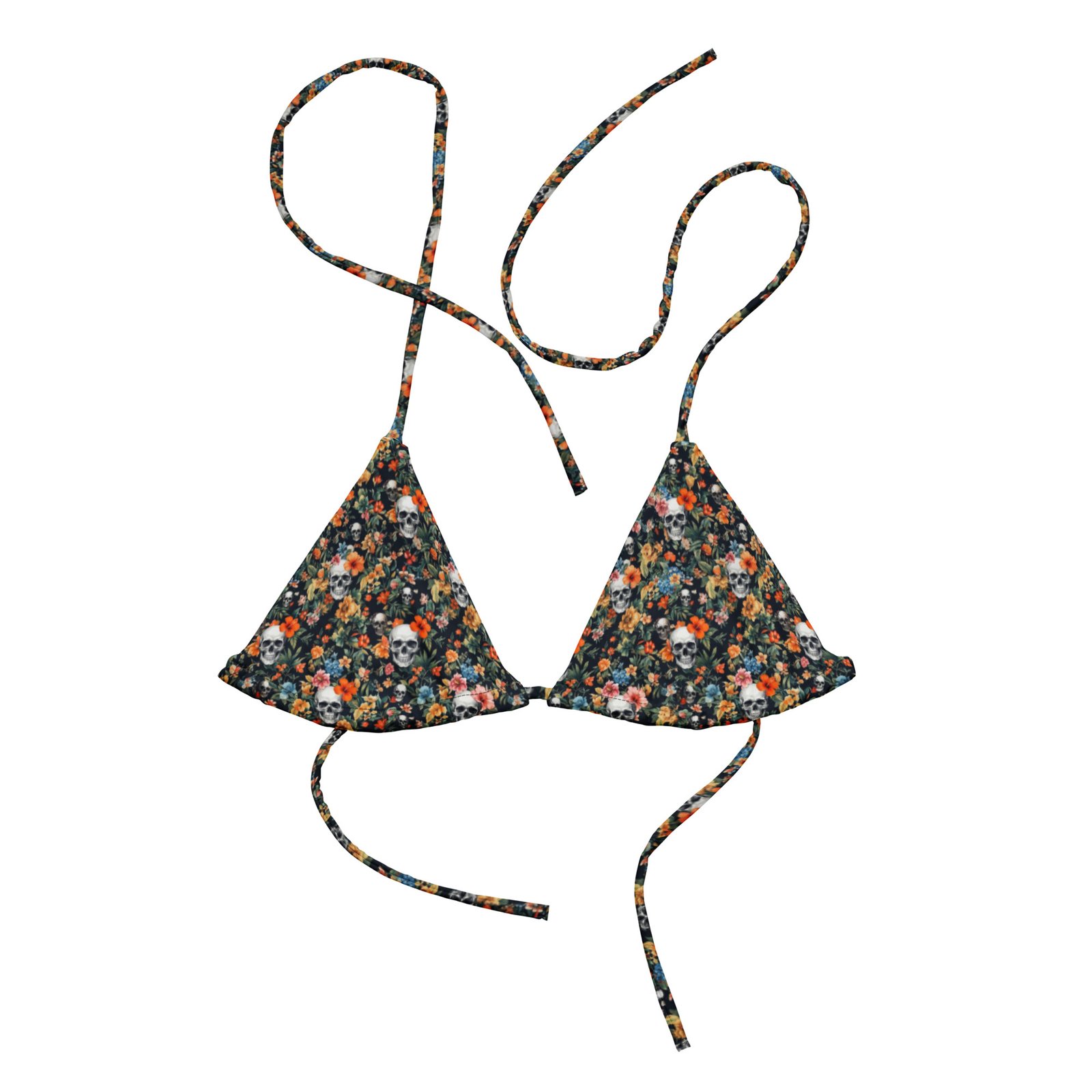 bikini top noir skull flowers
