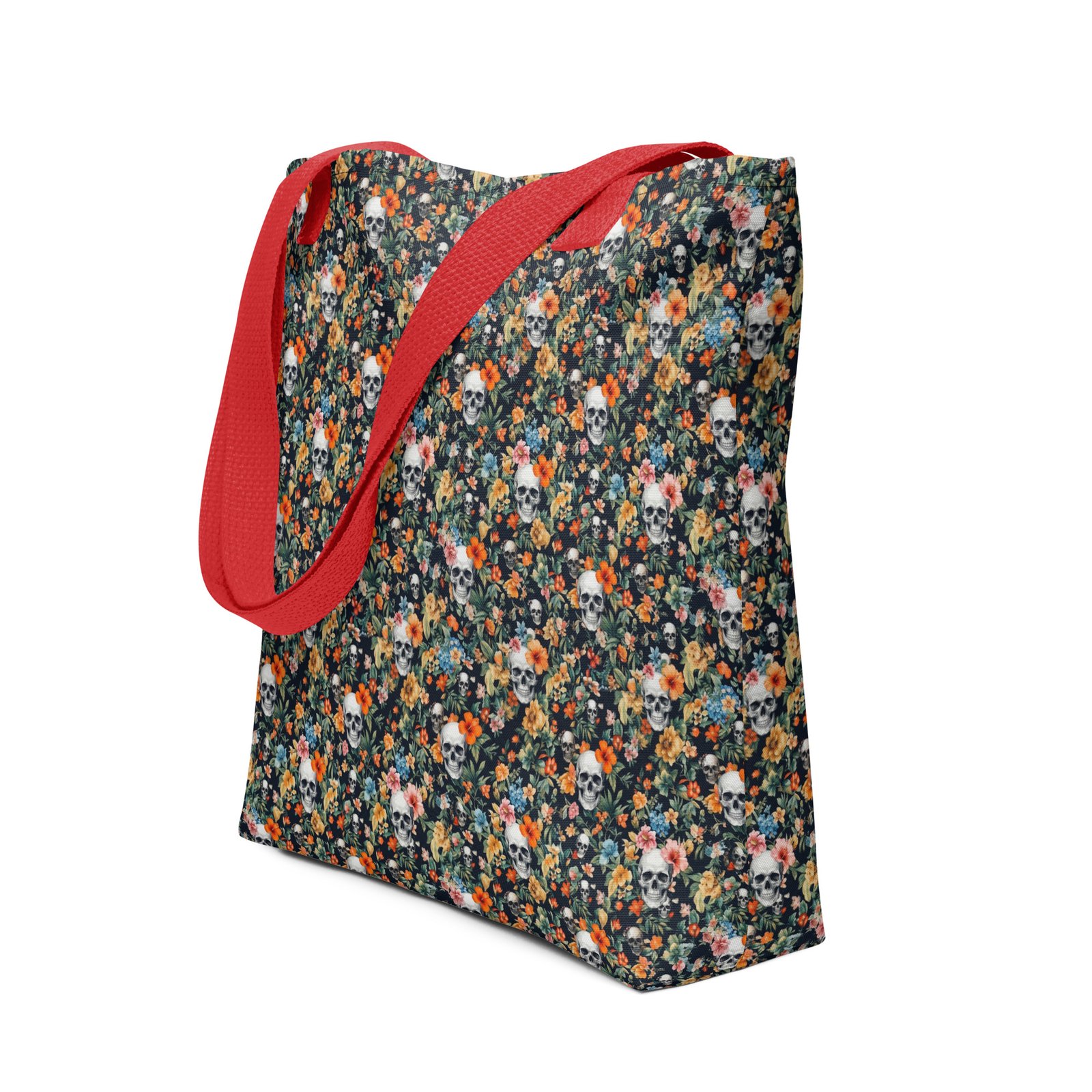 tote bag noir skull flowers