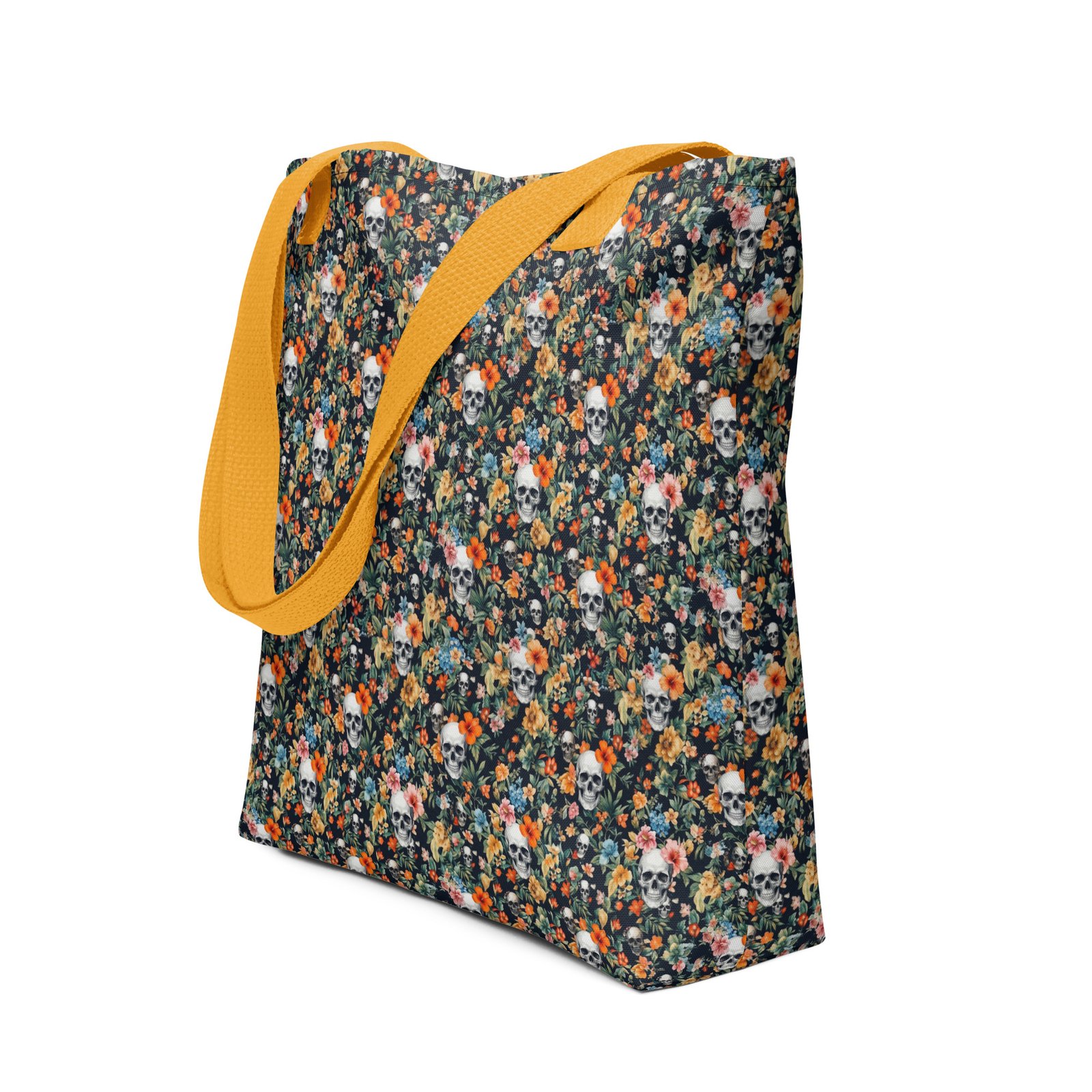 tote bag noir skull flowers