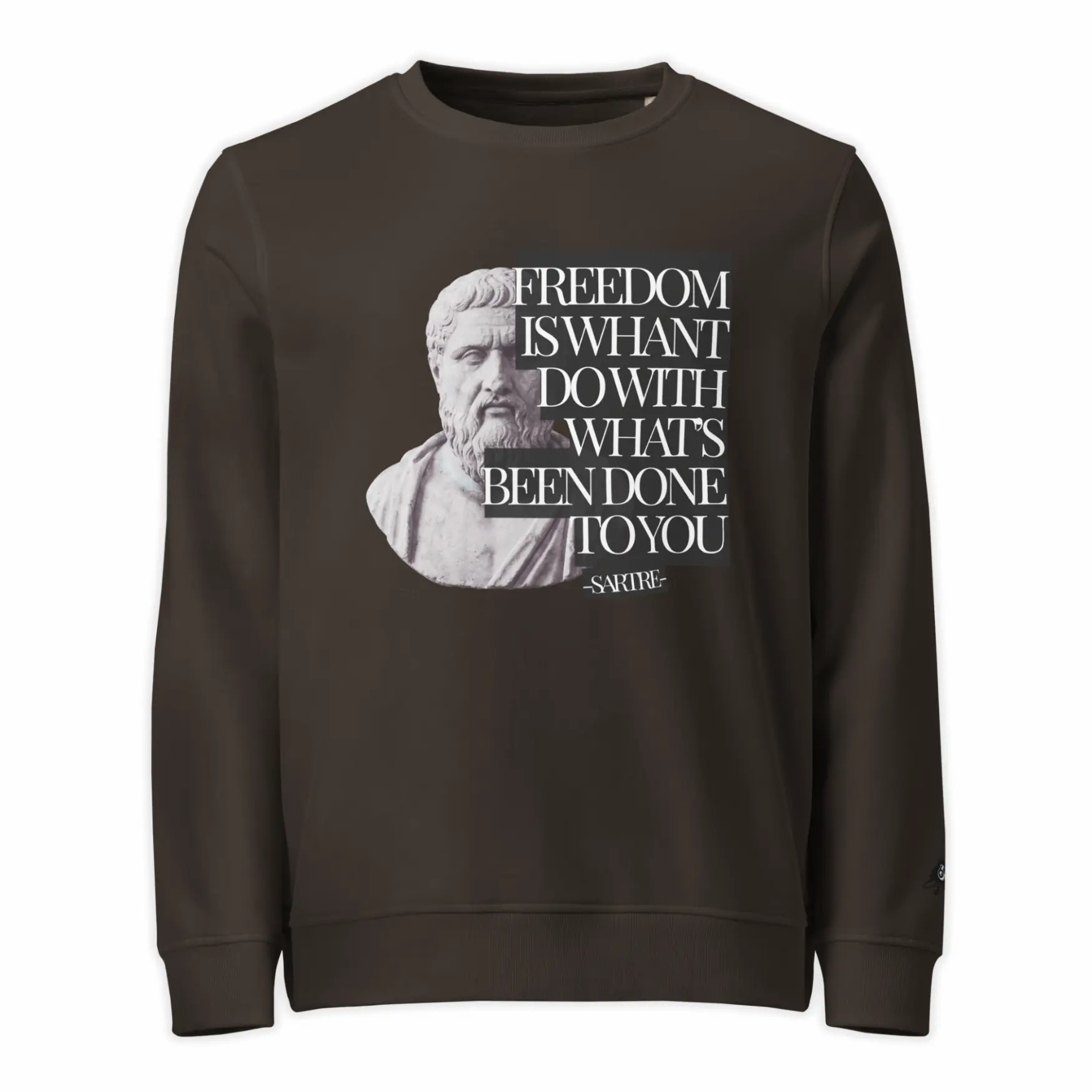 deep charcoal grey sweatshirt street culture sartre front