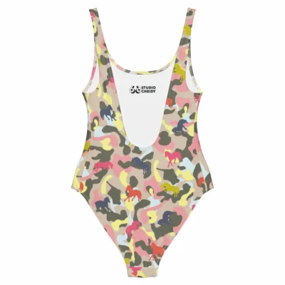 one piece swimsuit camouflage sporty glam horses back