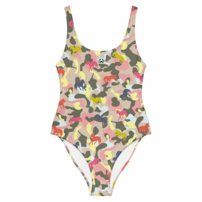 one piece swimsuit camouflage sporty glam horses front