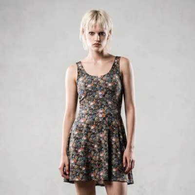 short dress noir skull flowers