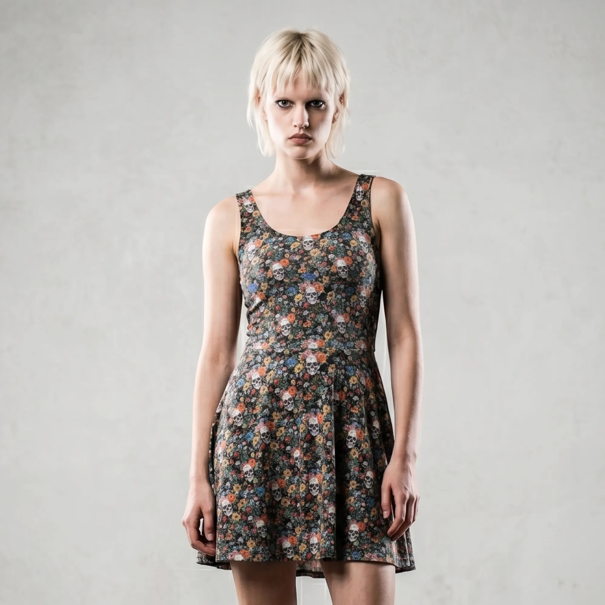 short dress noir skull flowers