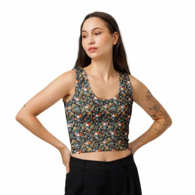 short tank top noir skull flowers front