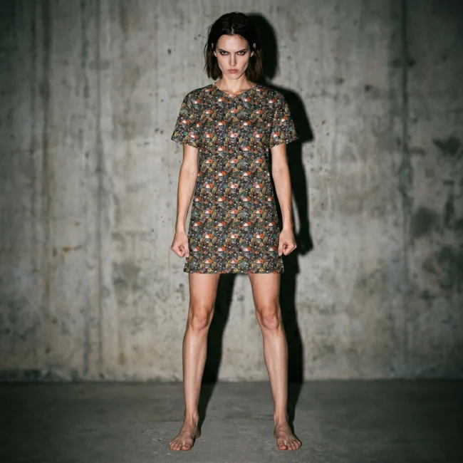 T-shirt Dress Noir Skull-Flowers