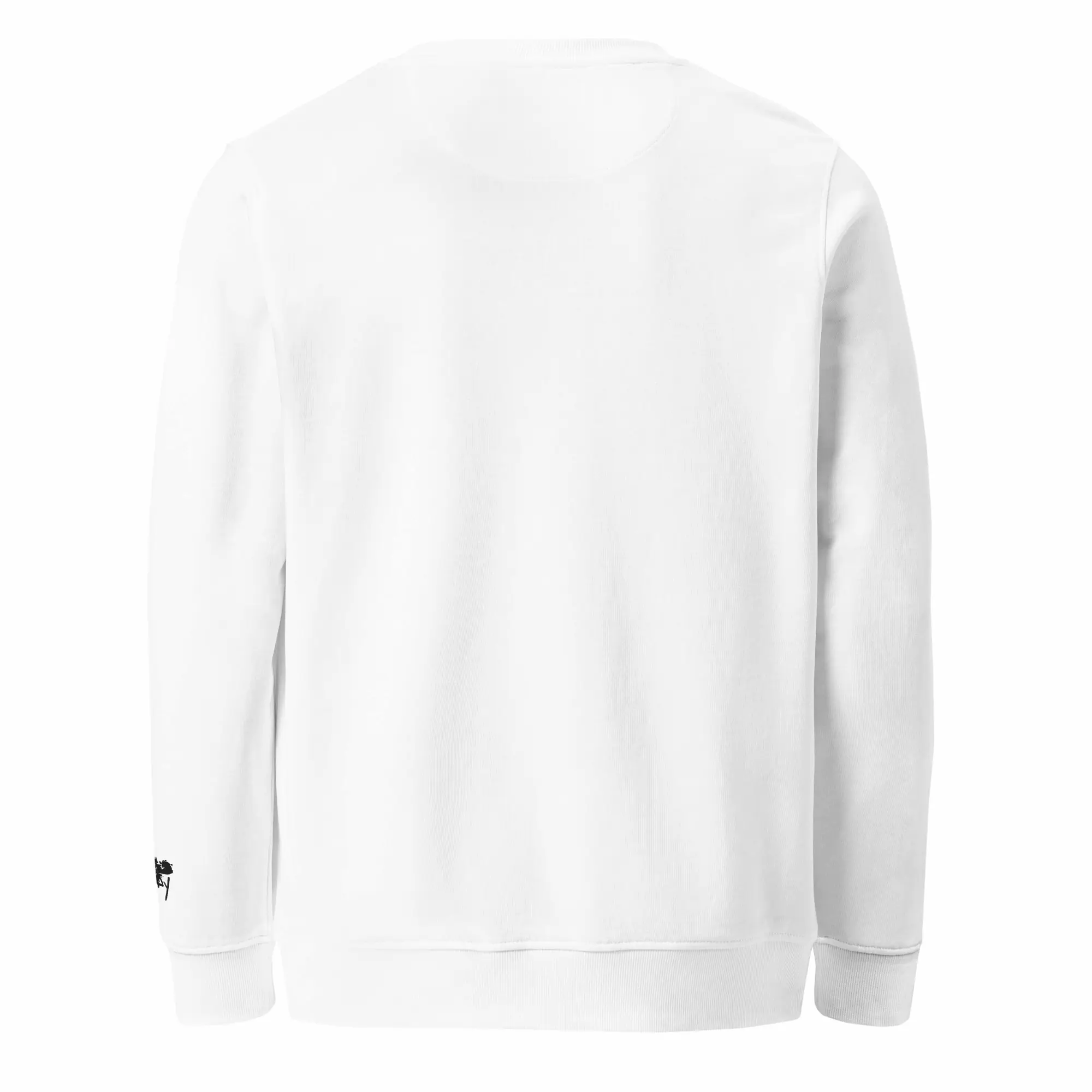 white sweatshirt street culture sartre back