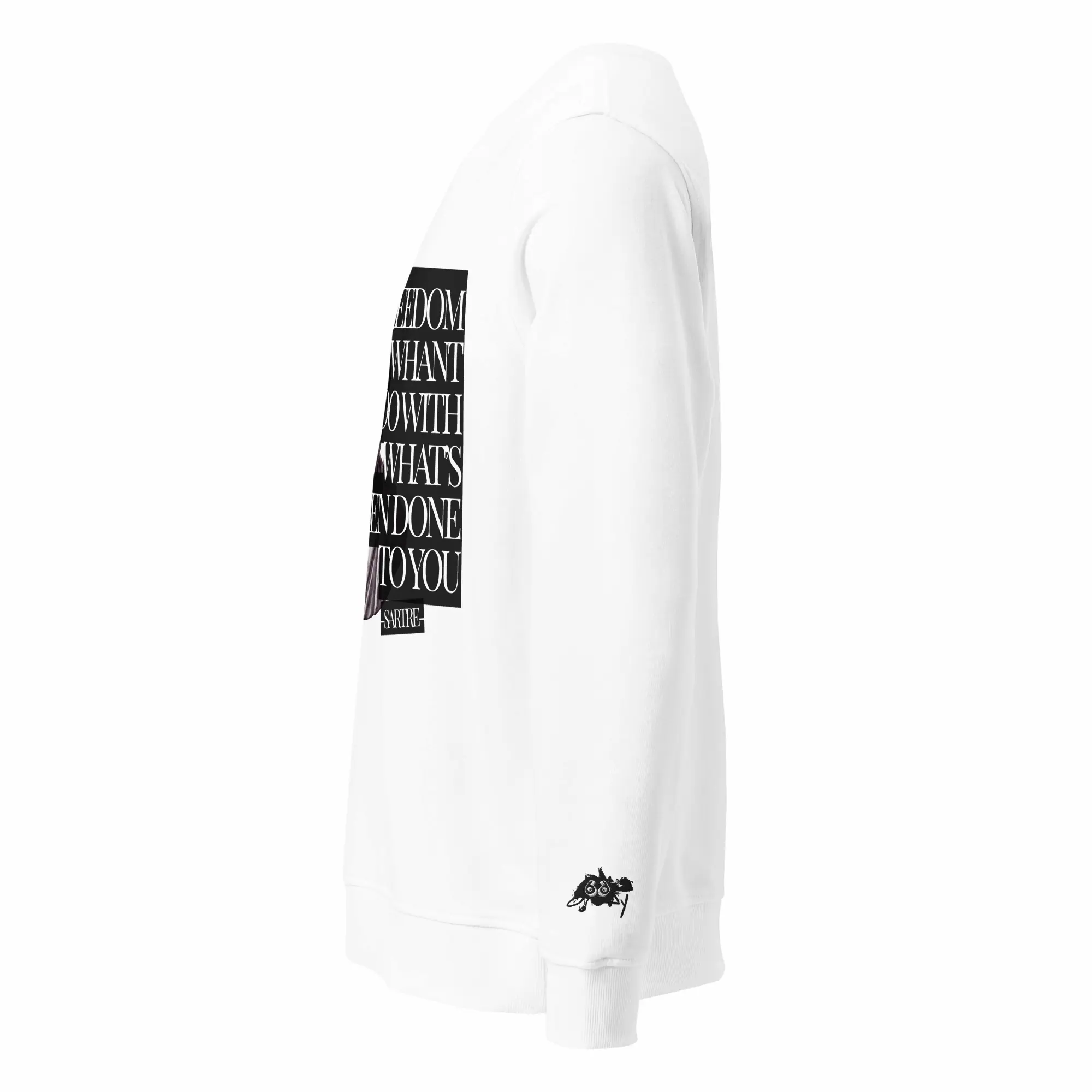 white sweatshirt street culture sartre left