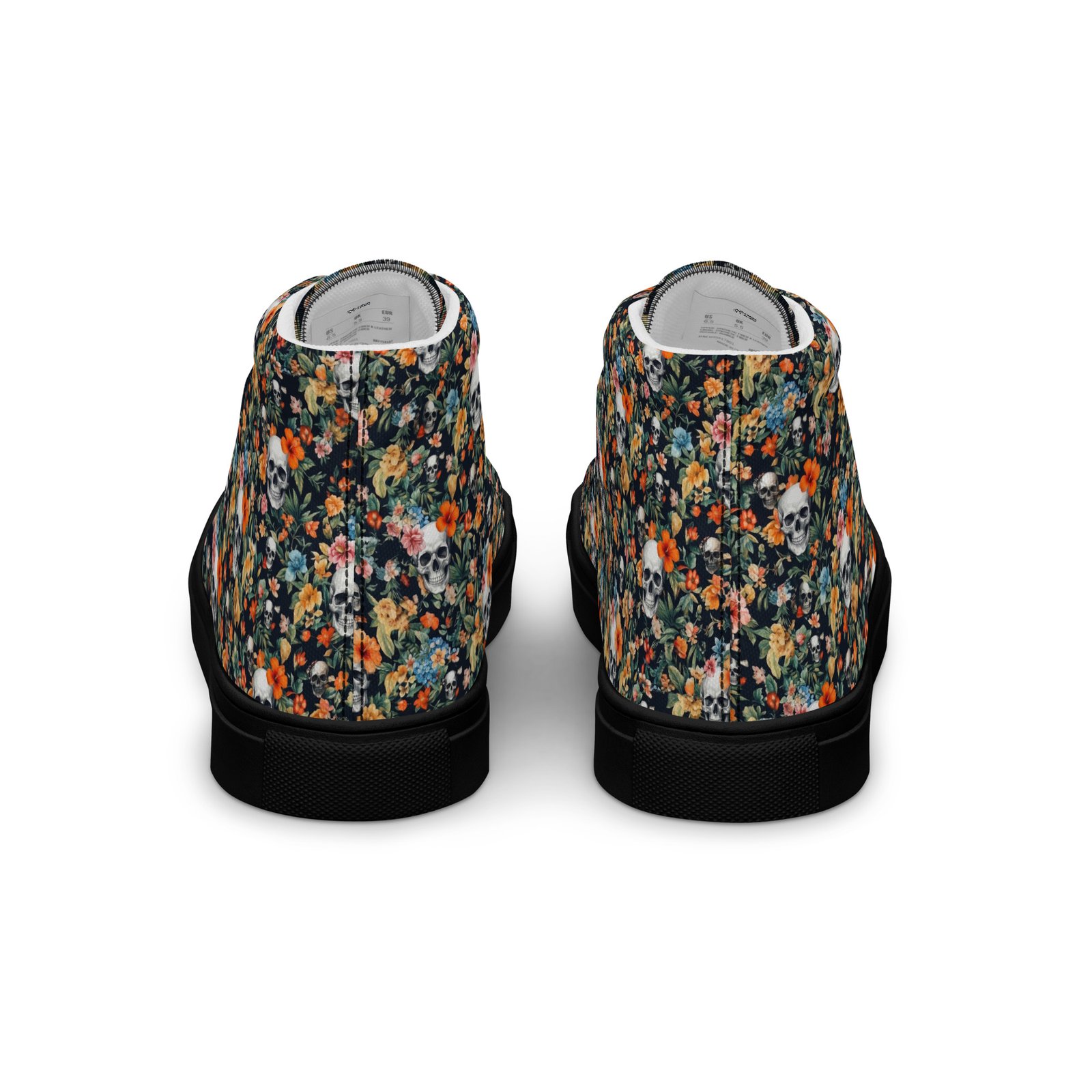women’s high top canvas shoes noir skull flowers