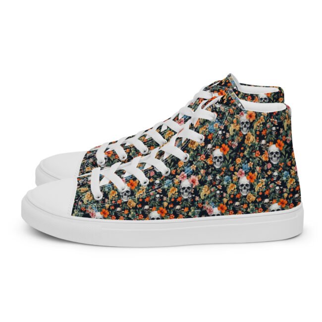 Women’s High Top Canvas Sneakers - Noir Skull-Flowers