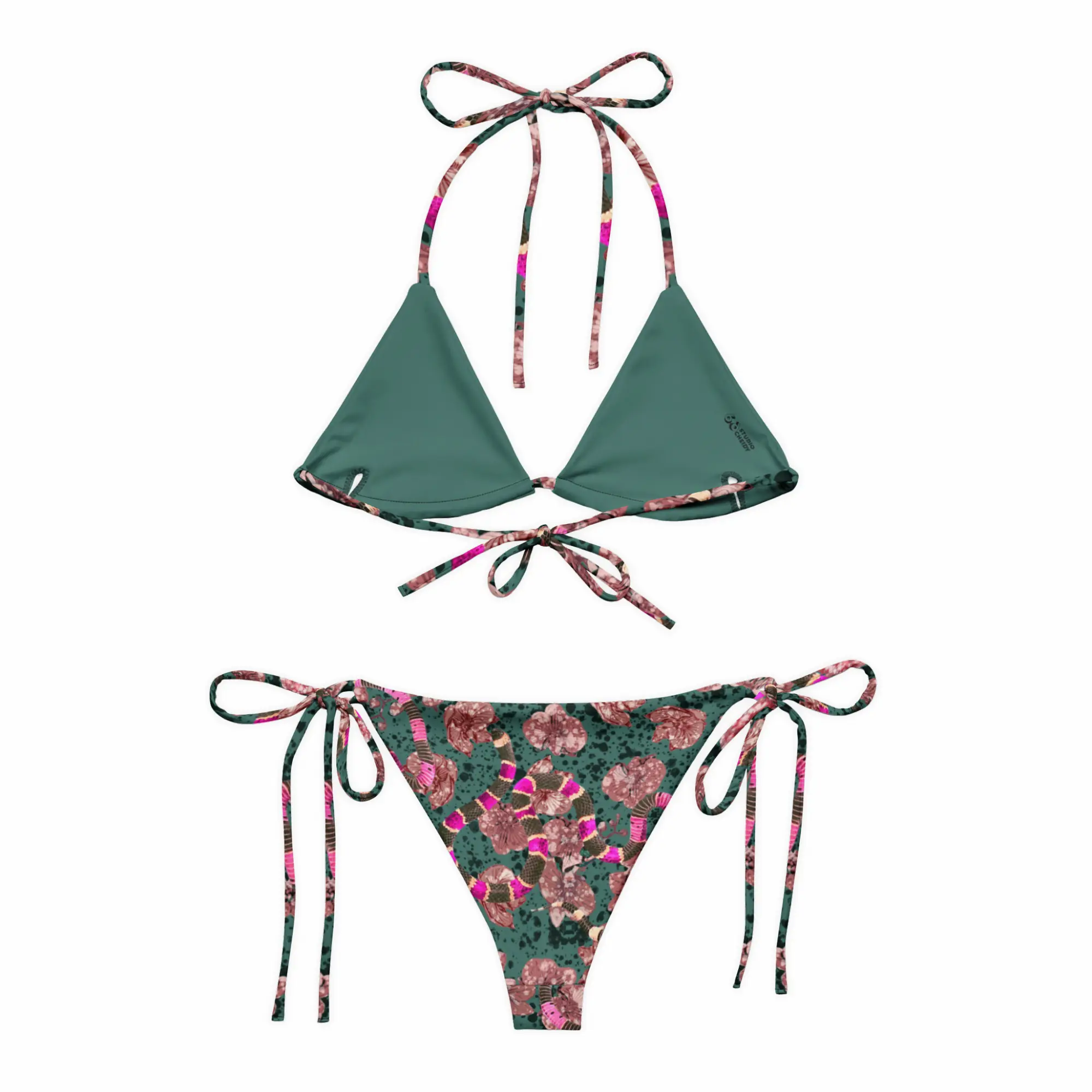 bikini tropical snake green back