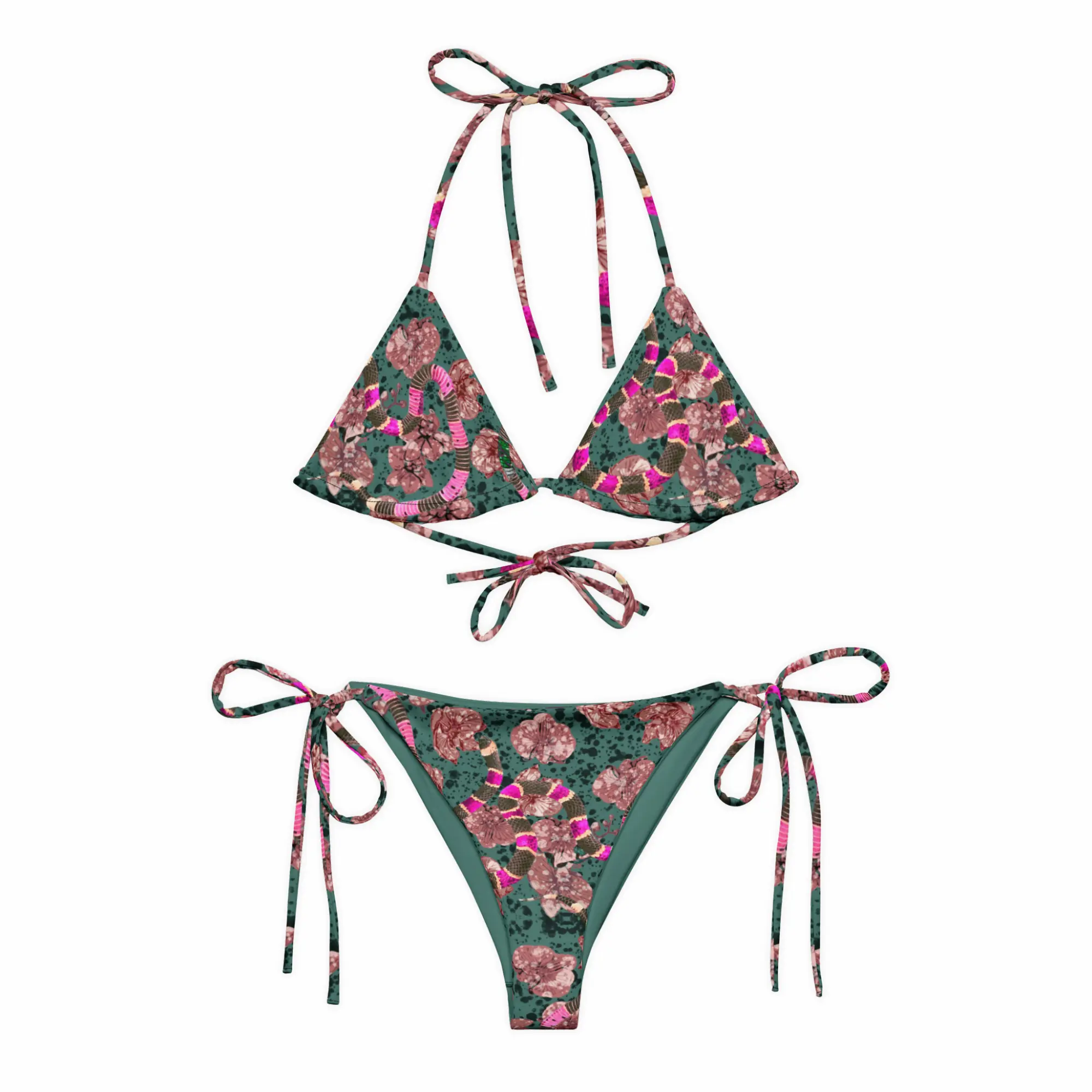 bikini tropical snake green front