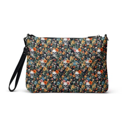 wristlet bag noir skull flowers