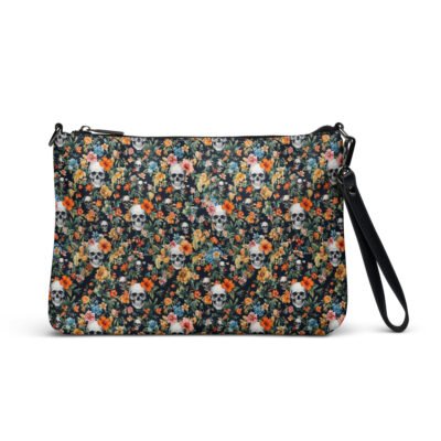 wristlet bag noir skull flowers