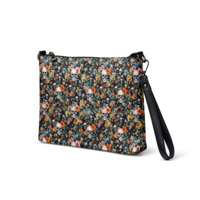 wristlet bag noir skull flowers