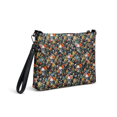 wristlet bag noir skull flowers