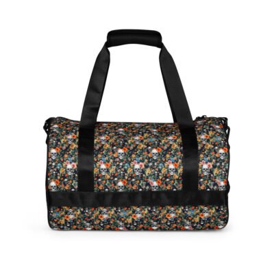 gym bag noir skull flowers