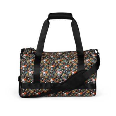 gym bag noir skull flowers