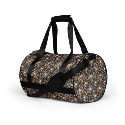gym bag noir skull flowers