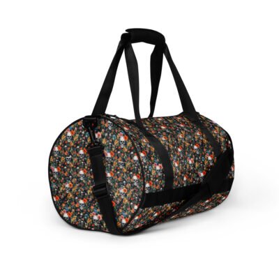 gym bag noir skull flowers